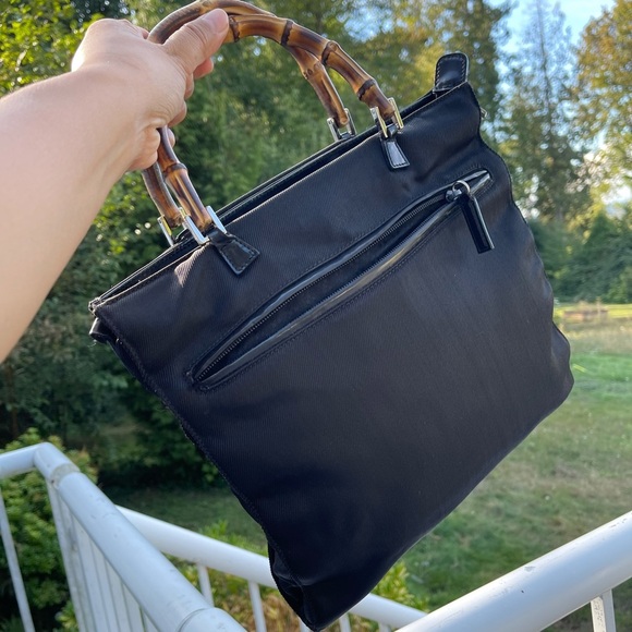 GUCCI 1990s Bamboo Nylon Canvas Bag Black - Picture 4 of 16